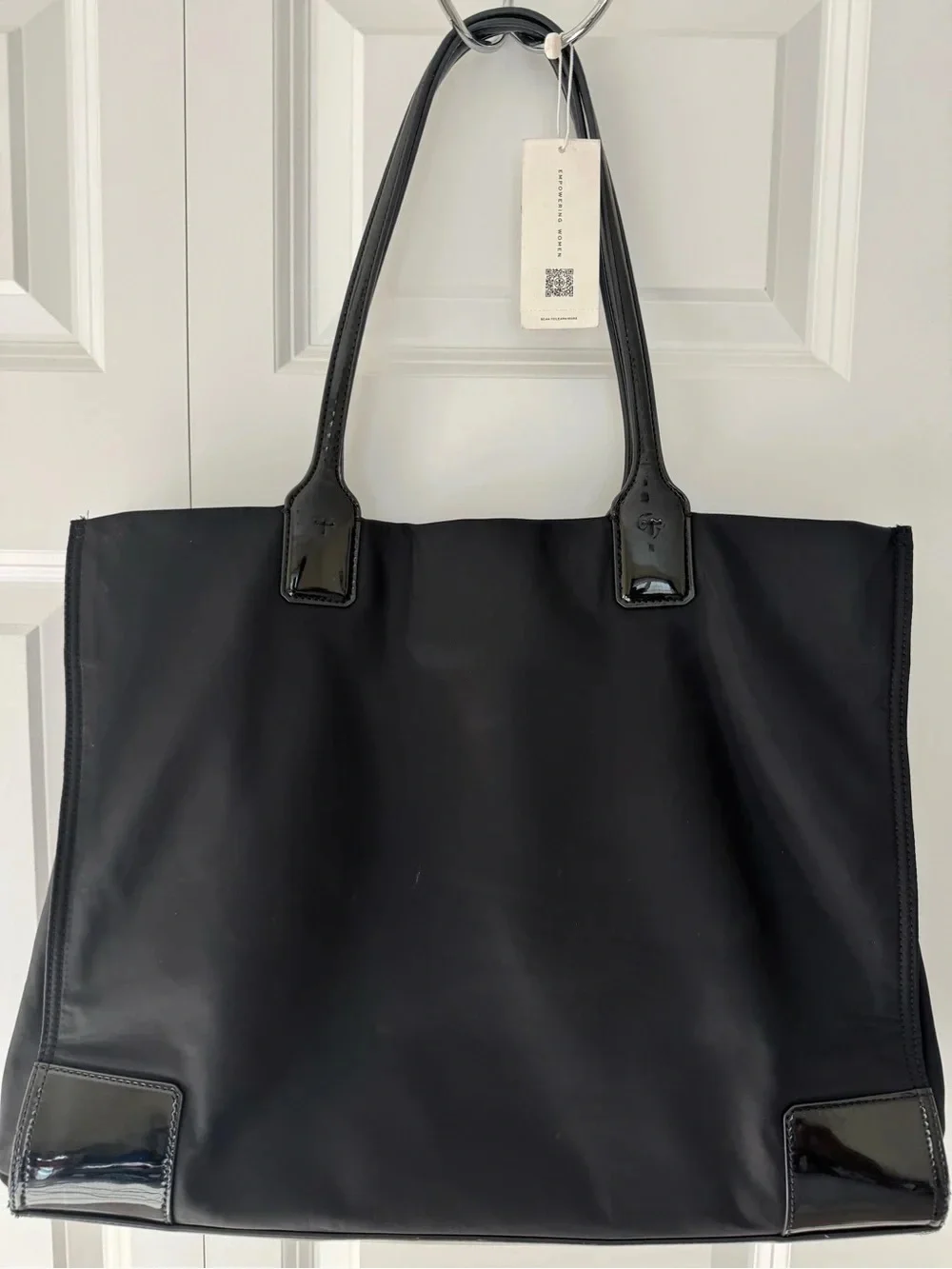 Tory Burch Black Nylon Tote with Patent Logo